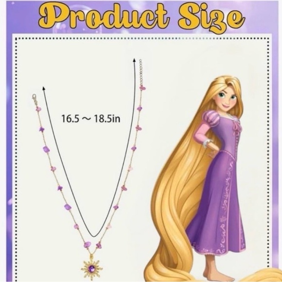Disney inspired Princess Rapunzel Gold and Purple Sunburst Necklace - Picture 6 of 7